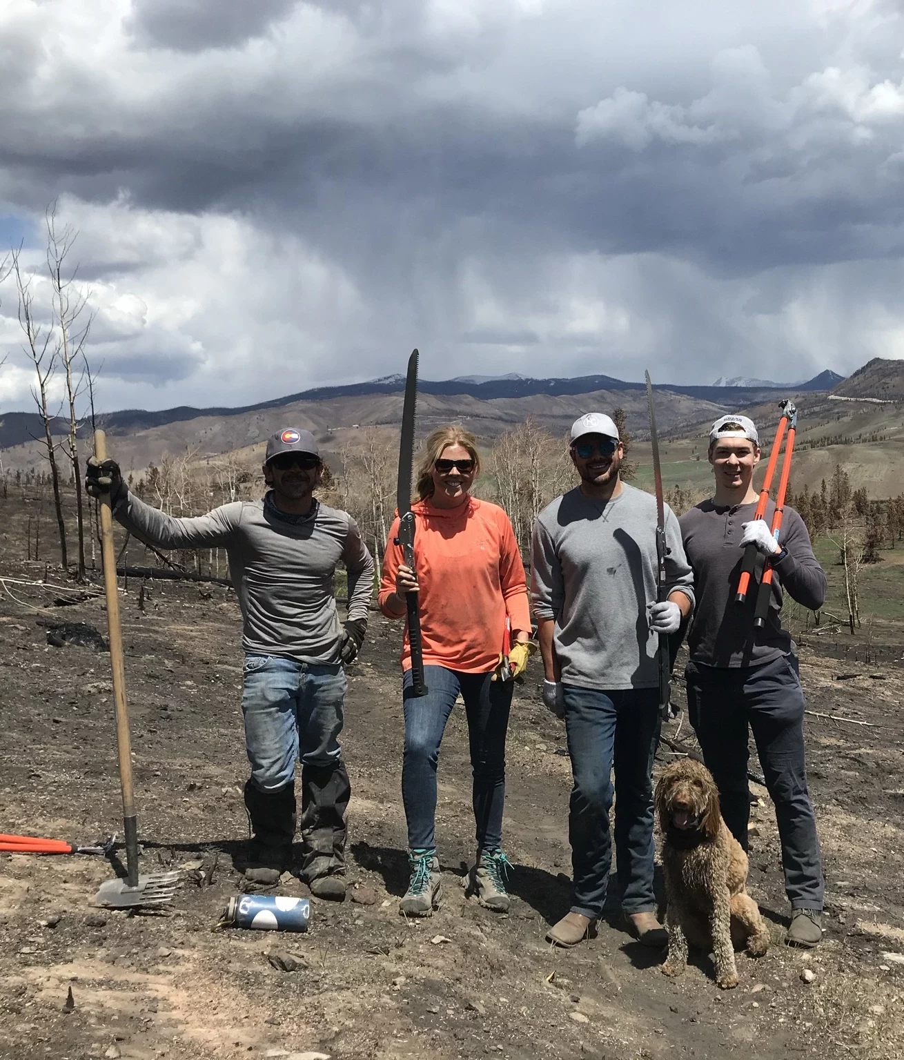 A team of people working on land conservation at C Lazy U Ranch.